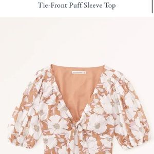 Abercrombie and Fitch Tie Front Puff Sleeve Top in Light Brown Floral